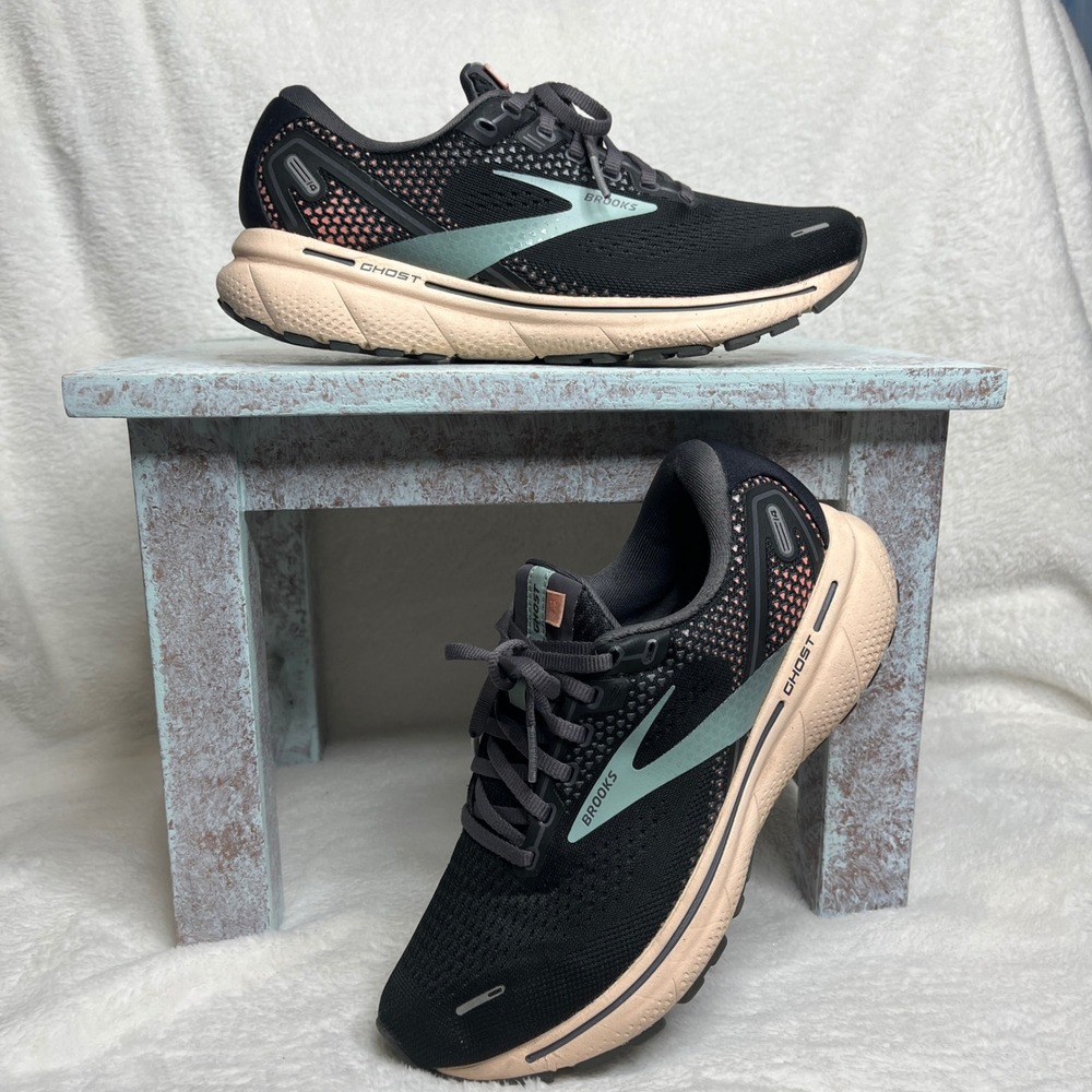 Brooks Ghost 14 Women's Running‎ Shoes Black Pink Teal Size 7.5